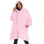 Plaid pull � manche longue avec capuche et poche freosen - rose - doux et chaud - 80x110cm