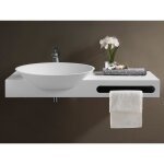 Plan vasque suspendu en solid surface avec porte serviettes - blanc - l100 x l54 x h20 cm - yumiko