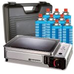 Plancha  gaz portable 2300w + 8 cartouches de gaz + valise de transport cuisson extrieure camping terrasse ...