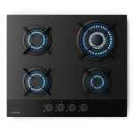 Plaque de cuisson � gaz - klarstein - goldflame nano - 4 br�leurs en laiton - 8 kw - verre tremp�