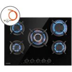 Plaque gaz 5 feux encastrable - klarstein - 70 cm - brleurs en laiton - vitrocramique - noir