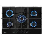 Plaque gaz 5 feux encastrable - klarstein - 75 cm - tables de cuisson vitrocramique - noir