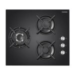 Plaque  gaz - telefunken - tgv3c - 3 brleurs triple flamme - verre noir - 60 cm