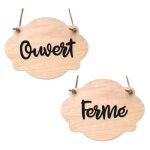 Plaque de porte en bois - signaletique. biz france - ouvert / ferm - bois clair