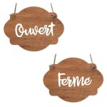 Plaque de porte en bois - signaletique. biz france - ouvert / ferm - bois fonc