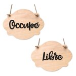 Plaque de porte en bois - signaletique. biz france - panneau ouvert ferm - bois clair