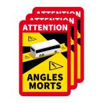 Plaque rectangle stickers autocollant attention angles morts autobus - lot de 3