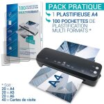 Plastifieuse a4 a5 a6 a7 compacte et rapide avec 100 pochettes multi formats
