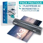 Plastifieuse pro a3 a4 a5 a6 a7 rapide avec 100 pochettes a4