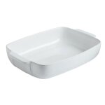 Plat � four - pyrex - signature - c�ramique �maill�e - 25x19 cm - blanc