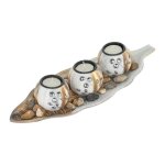 Relaxdays porte - bougies lot 3 bougeoirs rond pour bougies chauffe - plat plateau forme feuille pierres ...