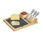 Relaxdays plateau de fromages & plateau en ardoise 3 couverts rcipient  sauce 4 fourchettes bambou ...