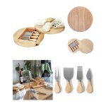 Plateau  fromage - livoo - pivotant - bois naturel - marron - 4 accessoires
