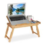 Relaxdays plateau pliant pour laptop avec fentes daration hauteur rglable hxlxp : 435x57x30 cm en bambou ...