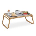 Relaxdays plateau de lit bambou pieds pliables bord lev tablette petit - djeuner hlp 23 x 60 x 33 ...