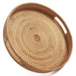 Plateau de service rond en rotin plateaux ottomans décoratifs tissés avec poignées pour table basse naturel ... Plateau de service rond en rotin plateaux ottomans décoratifs tissés avec poignées pour table basse naturel ...