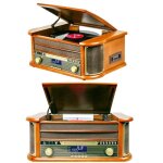 Platine disque vinyle - vintage - bois - bluetooth - fm - usb - lecteur cd et cassette Platine disque vinyle - vintage - bois - bluetooth - fm - usb - lecteur cd et cassette