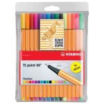 Pochette de 15 stylo - feutre point 88 - stabilo - pointe fine 04 mm - 30 couleurs - assortis