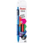 Pochette de 4 stylos bille rtractables izee - pentel - basic bx470 - noir - bleu - rouge - vert
