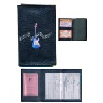 Pochette etui protection cuir noir porte carte grise - papiers voiture - permis de conduire guitare