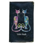 Pochette etui protection cuir porte carte grise - papiers voiture - permis de conduire noir chat couple ...