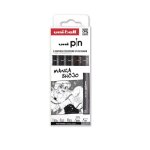 Feutres techniques - posca - uni pin - pointe calibre 003  05 mm - noir et gris - 5 pcs