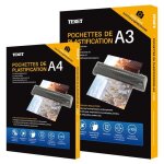 Pochettes plastification 150 microns - pack 100 a4 + 100 a3 - texet