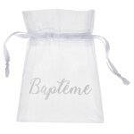 Pochons de baptme - le geant de la fete - lot de 6 - organdi - blanc - 7. 5 x 10 cm