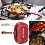 Poêle à frire double face antiadhésive poêle à rabat pour gril domestique poêle à crêpes 32cm rouge Poêle à frire double face antiadhésive poêle à rabat pour gril domestique poêle à crêpes 32cm rouge