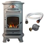 Poele  gaz 34 kw gris perle effet pole  bois fonte vritable + tuyau gaz + dtendeur butane provence ...