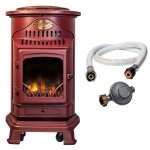 Poele  gaz 34 kw rouge effet pole  bois fonte vritable + tuyau gaz + dtendeur butane provence universal ...