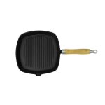 Poêle de grill - sonew - 20 x 20 cm - fonte résistante - poignée en bois naturel - antiadhésive Poêle de grill - sonew - 20 x 20 cm - fonte résistante - poignée en bois naturel - antiadhésive