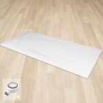 Polar receveur de douche extra - plat aspect pierre blanc 90 x 140 cm + bonde