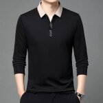 Polo automne printemps manches longues homme casual couleur unie - noir - insfity Polo automne printemps manches longues homme casual couleur unie - noir - insfity