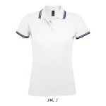 Polo femme - pasadena - blanc / marine - manches courtes - 100% coton ringspun - coupe cintre