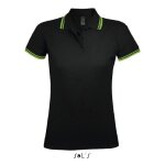 Polo femme - sols - pasadena - noir / lime - manches courtes - 100% coton ringspun