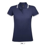 Polo femme pasadena french marine / blanc - l - manches courtes - 100% coton ringspun