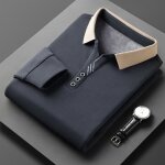 Polo hiver homme chaud doubl� polaire t - shirt tops business confortable manches longues couleur unie ...