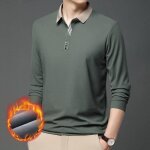 Polo hiver homme chaud doubl polaire t - shirt tops business confortable manches longues couleur unie ...