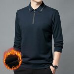 Polo homme - chaud doubl polaire - manches longues - bleu marine - regular