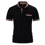 Polo homme couleur unie - carreaux �t� avec poche poitrine casual - noir - insfity - regular - manches ...