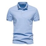 Polo homme Été broderie manches courtes en coton casual insfity regular fit bleu clair Polo homme Été broderie manches courtes en coton casual insfity regular fit bleu clair