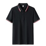 Polo homme ete manches courtes t - shirt top elegant couleur unie tissu confortable - noir