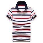 Polo homme ete rayures manches courtes elegant respirant tissu confortable - rouge