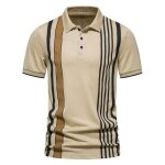 Polo homme - hzlly95 - manches courtes - rayures - kaki - casual t