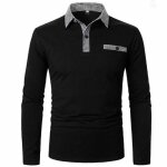 Polos pour hommes - marque inconnue - coupe ajuste - manches longues - doux et athltiques - noir