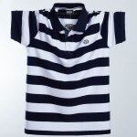 Polo homme insfity - manches courtes rayures bleu fonce blanc - grande taille stretch