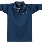 Polo homme insfity - manches longues col rabattu zipp - coton - bleu