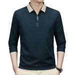 Polo homme manches longues casual t - shirt tops confortable couleur unie pour printemps et automne - ...