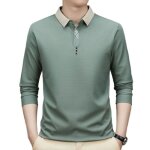 Polo homme manches longues casual t - shirt tops confortable couleur unie pour printemps et automne - ...